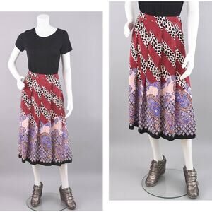 Vintage 80s Pink Pleated Animal Print Silk Midi Skirt, Women's 32" Waistline